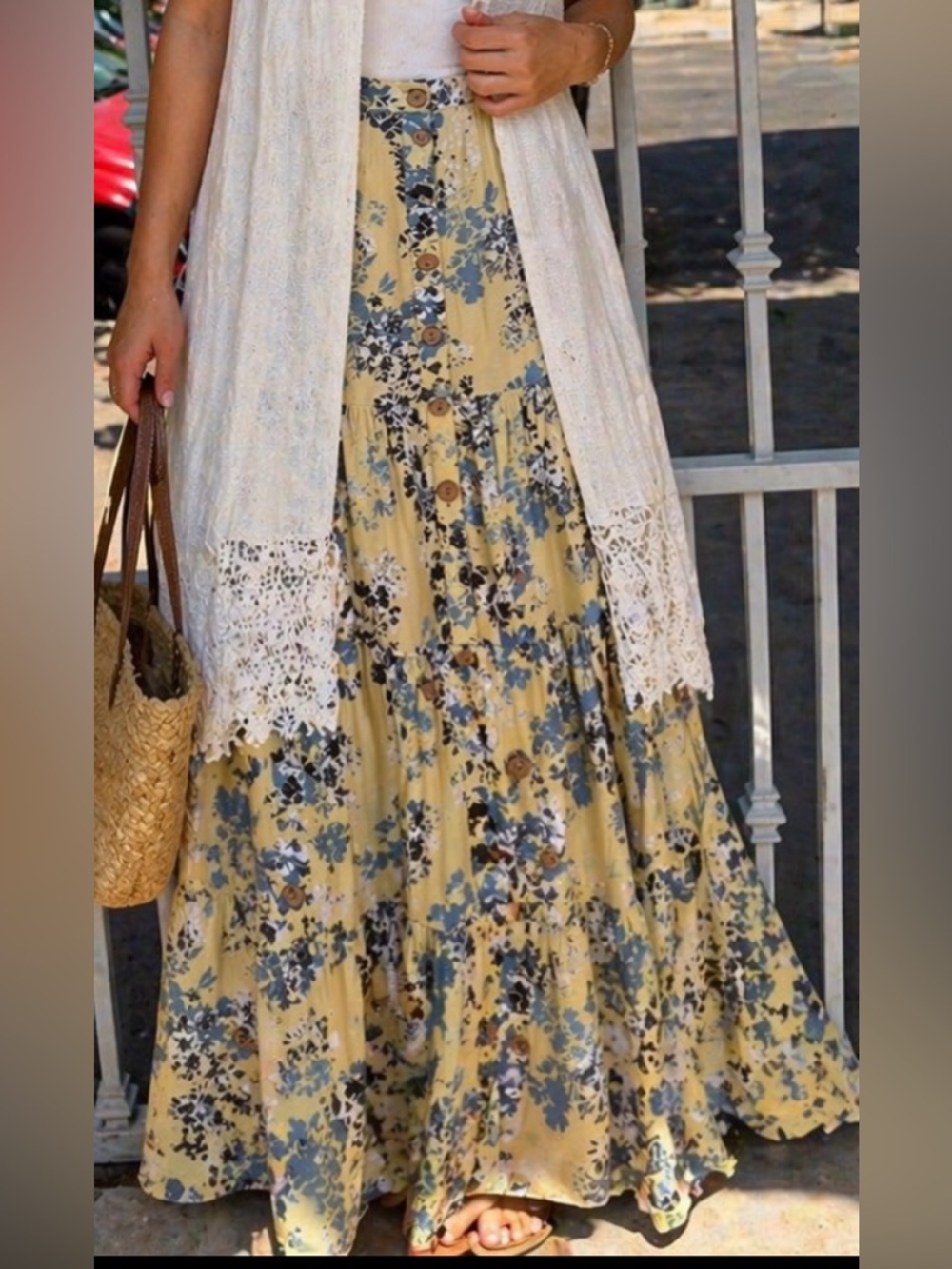 Mlle Gabrielle Yellow Floral Blouse with Blue Accents